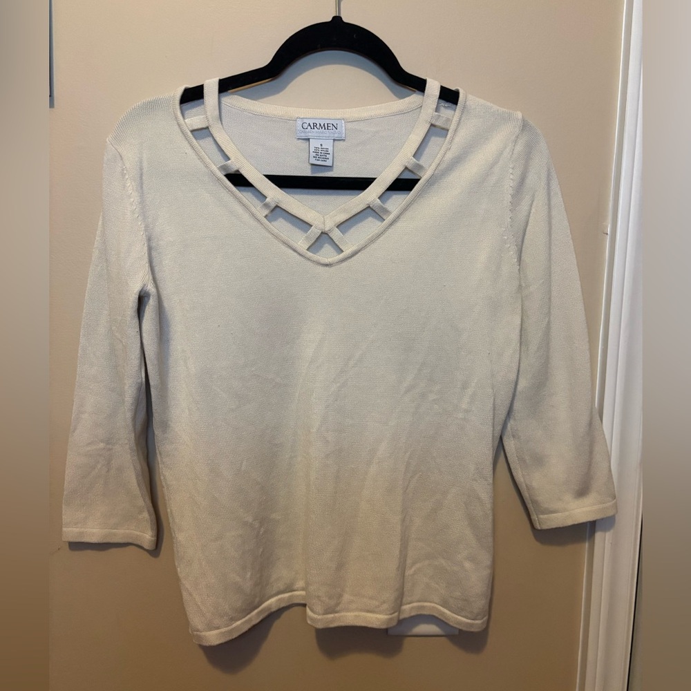 Cream Sweater with Cutout Neckline